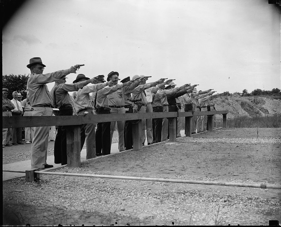 TreasuryHistory's tweet photo. In 1935, Treasury Secretary Henry Morgenthau Jr. inaugurated a marksmanship contest between the various enforcement services of the Treasury Department. This picture was taken during the contest on August 2, 1938. (Photo: LOC) #ustreasury #lawenforcement #irs  #secretservice #atf https://t.co/M8Ynol0iDw