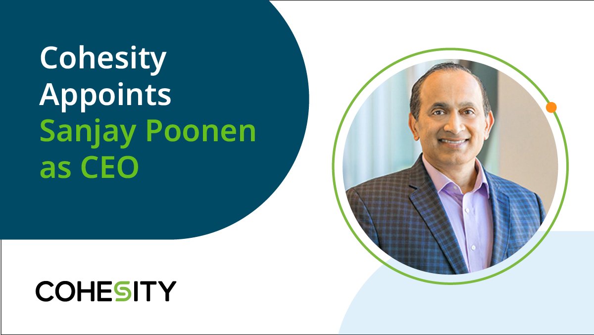 Cohesity's tweet photo. Welcome our new CEO! @spoonen, previous VMware COO and SAP president, joins Cohesity. Our founder @mohitaron will accelerate next-gen #datamanagement innovation as Chief Technology and Product Officer. Together they will further disrupt the $25B market. https://t.co/S5n4gAjpo1 https://t.co/pbojG7fsv4