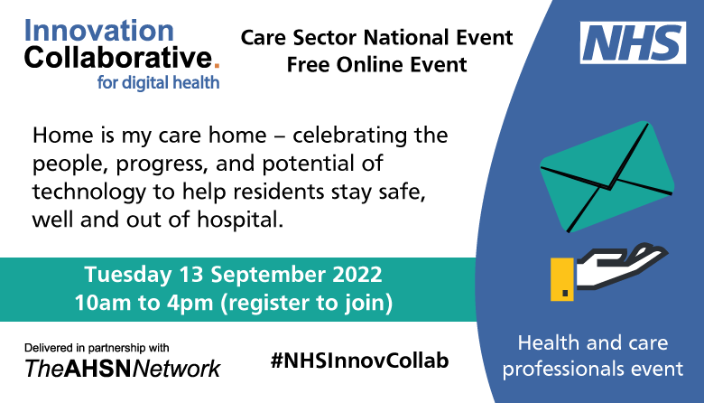 Calling all #caresector, #socialcare & #NHS teams helping #carehome residents through technology enabled remote monitoring

Register for this #NHSInnovCollab event to explore achievements, challenges & next steps: tinyurl.com/3y257ebp
