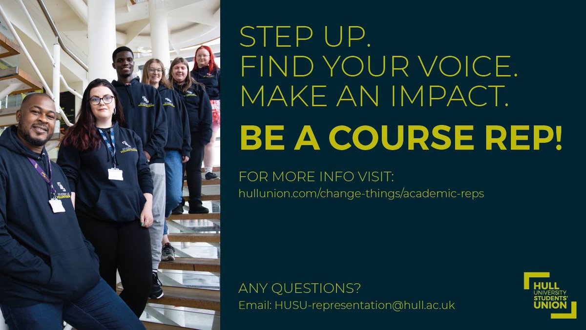HullUniUnion's tweet photo. It's time to step up. Find your voice. Make an impact. 👊 
Being a course rep gives you valuable skills to make your CV shine and you get the chance to influence university policy and decision making.
Find out more: https://t.co/soAGQ28Y1k
#coursereps https://t.co/fPaHM3qt6i