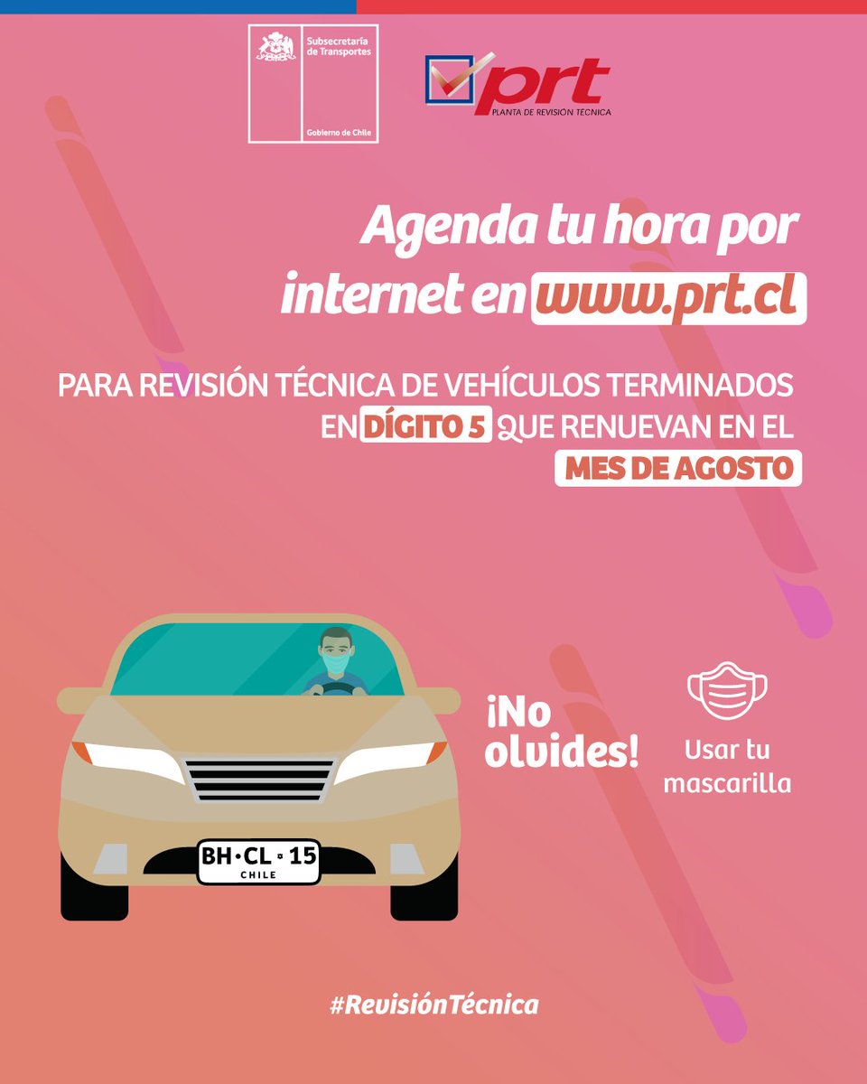 MTTArica's tweet photo. #RevisiónTécnica
Buenos días Región🌴🌴🌴🌞
Recuerden que comenzó agosto,  y este mes los vehículos clase B que tienen patentes terminadas en dígito  5⃣ les corresponde hace la Revisión Técnica
Evita filas , reserva tu hora 👉https://t.co/wK5APkEssQ https://t.co/JRXR7CzVRK