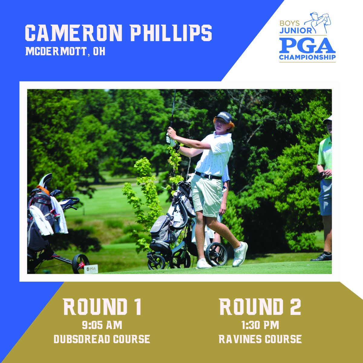 SOPGAJrTour's tweet photo. The 2022 @JuniorPGAChamp gets started today at Cog Hill Golf &amp; Country Club.  Good luck to Timmy (@TimmyHollenbeck) &amp; Cameron as the represent Southern Ohio!  You can follow the action here: https://t.co/W9xO9M5Bkf https://t.co/7oxphrlqUb