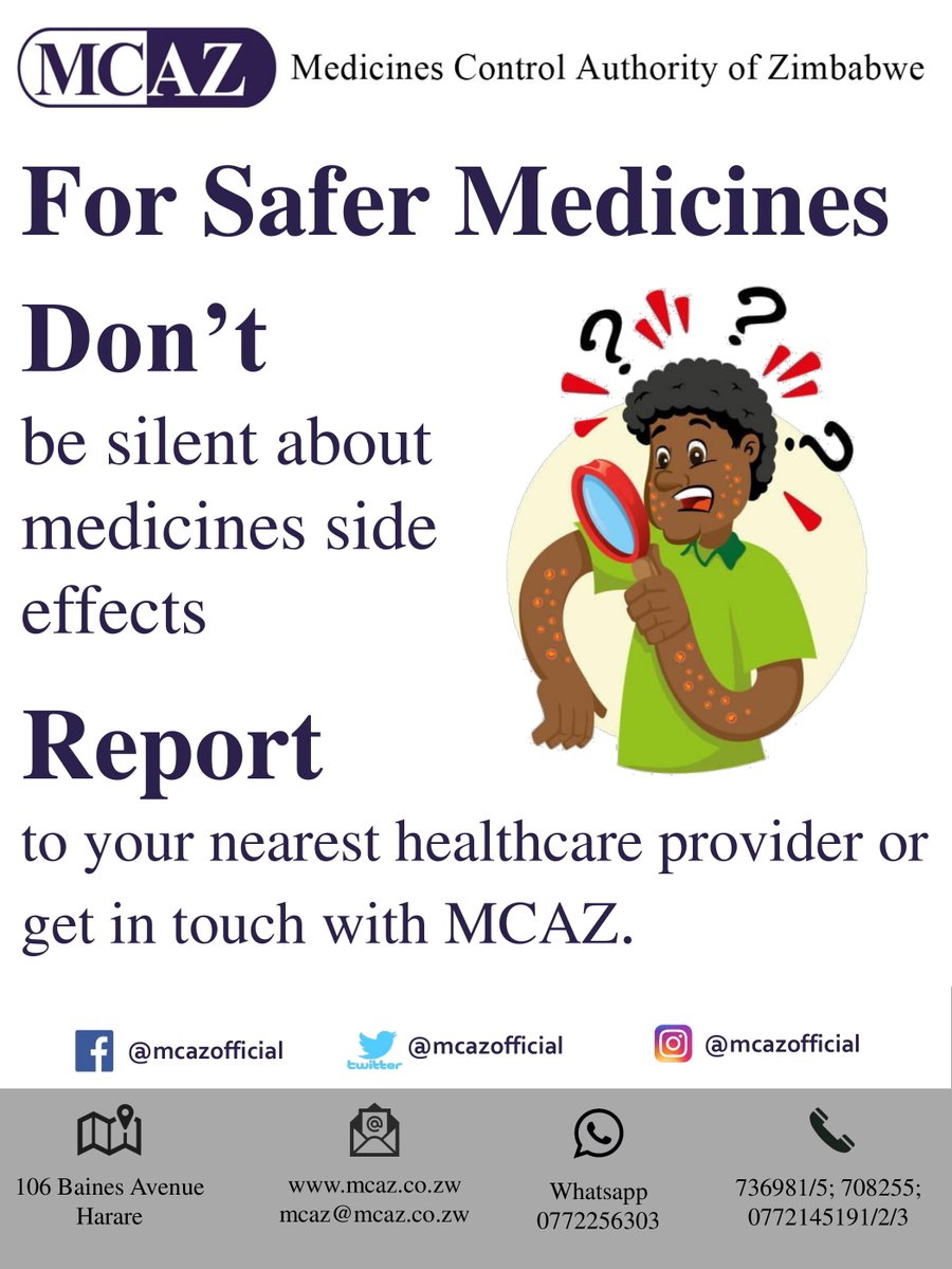 MCAZofficial's tweet photo. Our mission is to ensure access to safe, effective and good quality medical products and allied substances for the protection of public and animal health. Report any side effects after vaccinations or immunization. Talk to your nearest healthcare provider.  #MedicinesSafety https://t.co/125AqEMofK