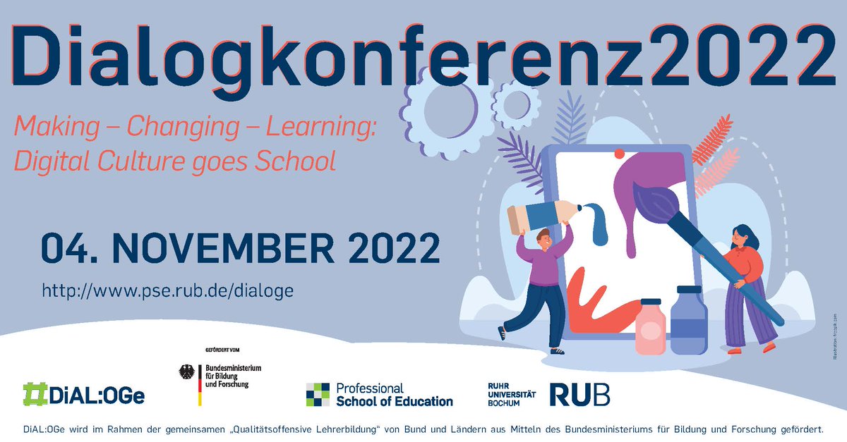 Am 04.11.22 findet die #DiALOGkonf22 „Making – Changing – Learning: Digital Culture Goes School“ statt. Den CfP und weitere Infos gibt es hier l.rub.de/7a40f024 Wir freuen uns auf Eure Teilnahme!
#twlz #digilb