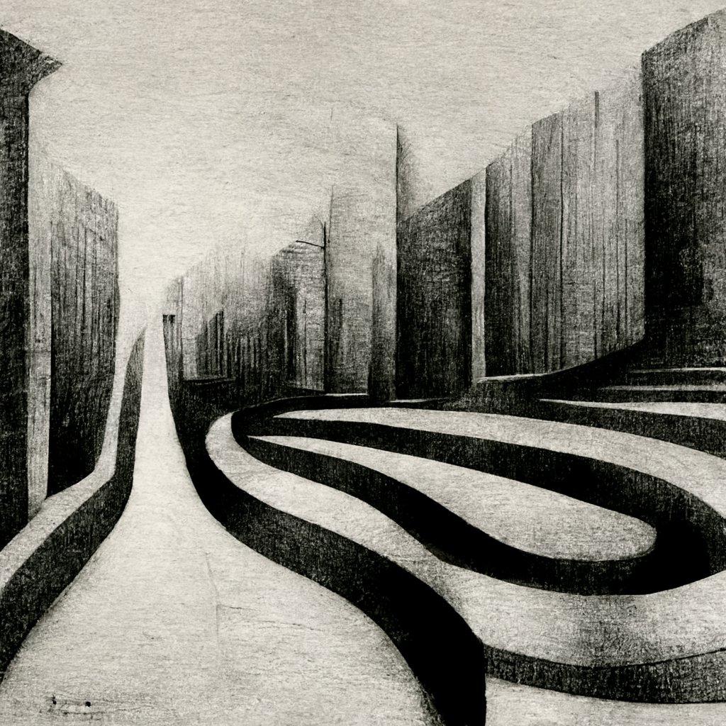 theawkwardoneOG's tweet photo. Day 11.
Streets, like mazes (turning), with no beginning and no end,
No map of where you're going,
No sad song that leads you home;
No repast in the morning,
No measure of time that's gone.
#AIArt #ArtandPoetry #TexttoArt #AIArtCommunity #AIArtwork #AIHumanInterface https://t.co/O3FkiWGAIk