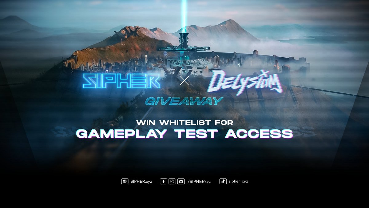 Sipher x Delysium Giveaway 🎉

Are you ready to build a virtual society with AI MetaBeings? 👾

10 WL spots for Delysium Gameplay Test Access are up for grabs!

✅ Follow @SIPHERxyz <a href="/The_Delysium/">Delysium - $AGI 🟨</a>
✅ Like + RT
✅ Tag your frens

⏰ Ends in 24 hours