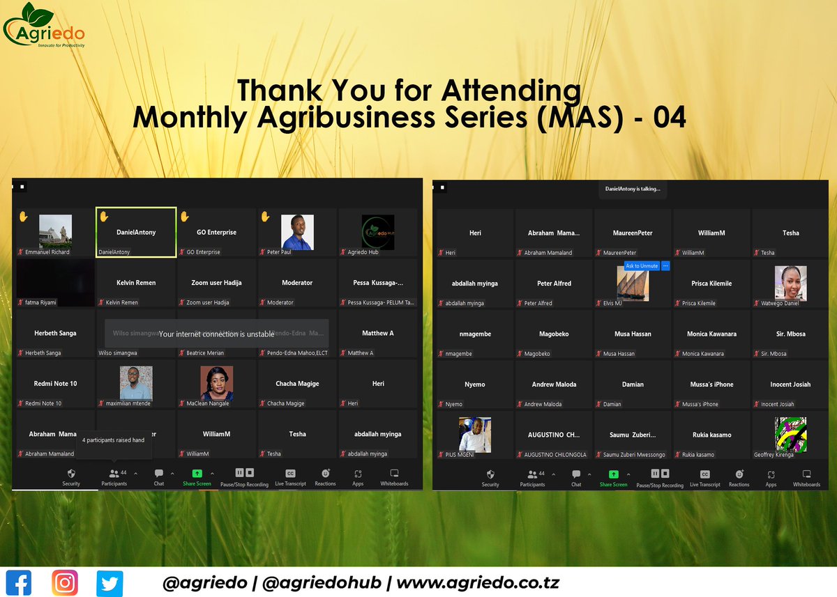 AgriedoHub's tweet photo. Agriedo Hub inapenda kuwashukuru wote mlio shiriki kwenye mjadala wetu wa mwezi wa kilimo biashara (Montly Agribusiness Series (MAS) - 04), uliokwenda kwa Mada ya Fursa zilizopo kwa Vijana kwenye mnyororo wa thamani wa Kilimo. https://t.co/amBsmkvrCW