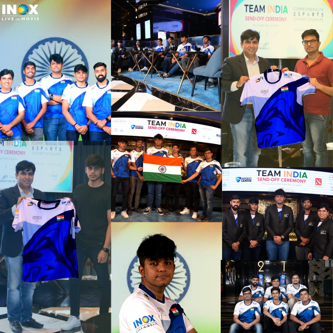 INOXMovies's tweet photo. We were indeed elated to host the send-off for the Indian Contingent for the Commonwealth Esports Championship 2022 at #INOXInsignia, Ardee Mall, Gurgaon! 
#INOX hereby cheers for #TeamIndia as they travel to Birmingham for the Championship💯
@esfindia @GE_Federation https://t.co/8R9bHtlLsU