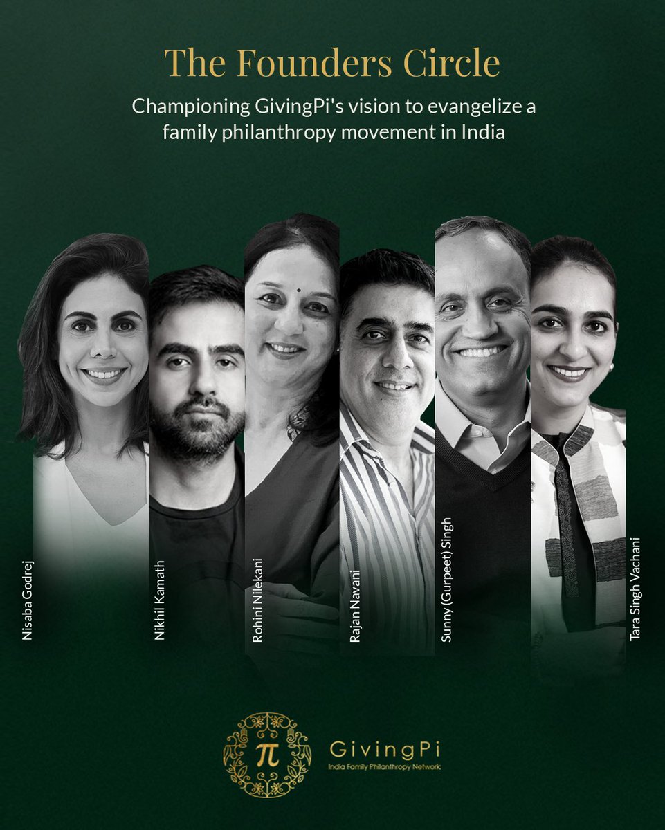 We're honoured to introduce the inaugural Founders Circle at GivingPi -  Nisaba Godrej, <a href="/nikhilkamathcio/">Nikhil Kamath</a>, Rohini Nilekani, <a href="/NavaniRajan/">Rajan Navani</a>, <a href="/SunnySingh/">Gurpreet Sunny Singh</a> &amp; <a href="/Tara_SVachani/">Tara Singh Vachani</a>.

Thrilled to have these philanthropists on-board &amp; working together to reach #ABillionThriving.

#familygiving
