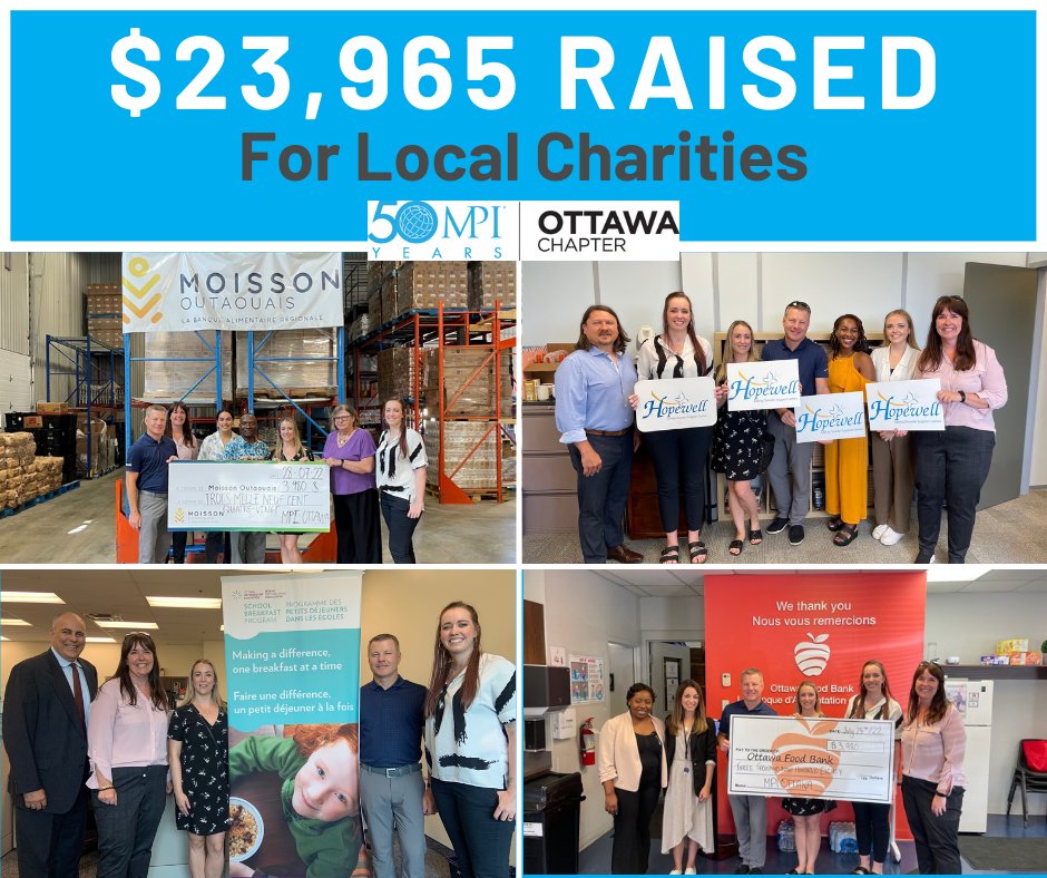 Thank you to all of you who purchased silent and live auctions at the #MPIOttawa Charity Auction Dinner. Over $23,000 was raised and divided between these four charities that you, our members, have chosen to continue to support. 👏 👏 👏