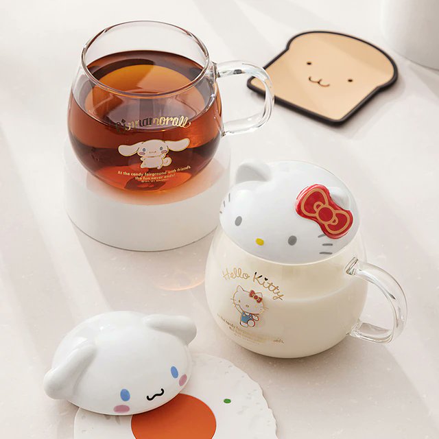 Kawaii Glass Cups Lids, Cinnamoroll Glass Cup