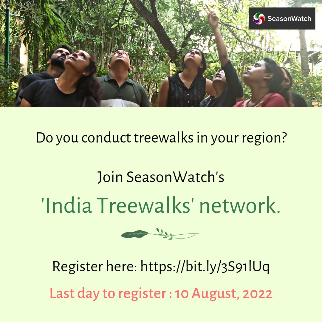 seasonwatch_in's tweet photo. Imagine all of #India going for a treewalk at the same time! Like the idea? If you conduct treewalks, join the SeasonWatch India Treewalks network. Register here https://t.co/zLJdWGmbDZ
@AratiKumarRao @delhitrees https://t.co/7pPXuar4tw