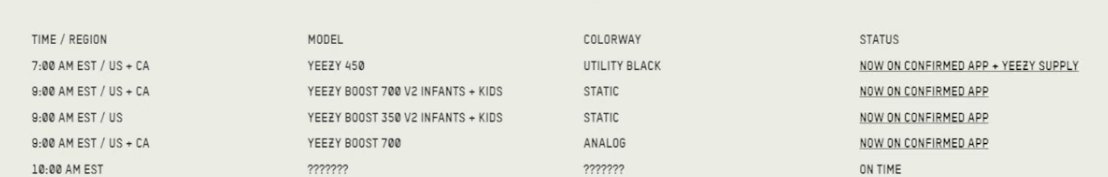 triggyakadan's tweet photo. How you gonna get all of us outta bed for yeezy day, barely have the site function, give us kids shoes, then not tell us all the times at once. Yeezy Day is wild. https://t.co/KpAmkeX7RF