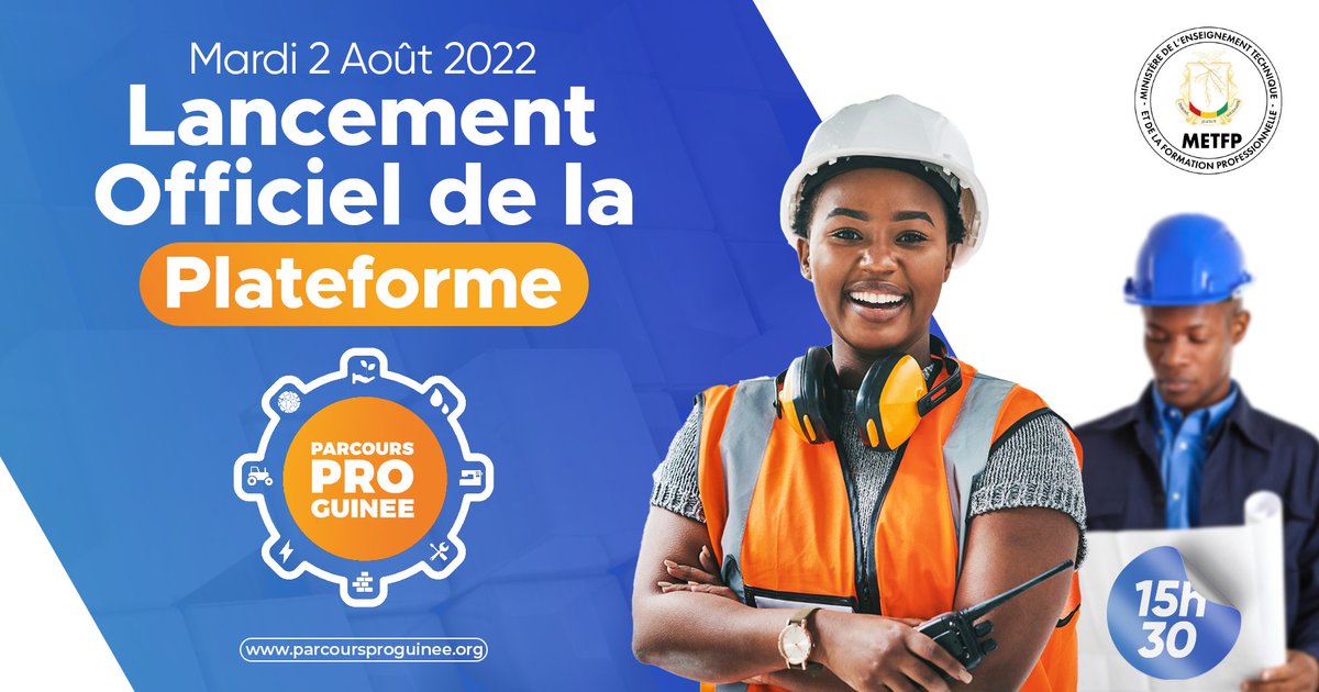 MENAETFP's tweet photo. 🔸Votre plateforme d'inscription et de réinscription sera officiellement lancée ce mardi 2 août 2022, à 15 heures 30 par le ministre @baba2aoudy. 
Vous pourrez suivre en live la cérémonie de lancement de votre plateforme via la page Facebook du METFP. 
#ParcoursProGuinée https://t.co/MPr5YJ6QYS