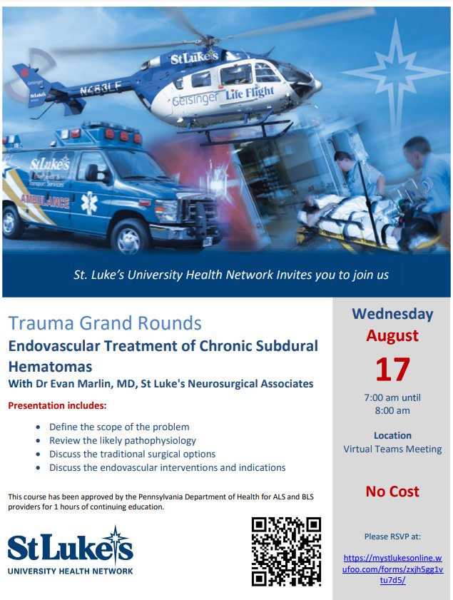 sluhnems's tweet photo. Join us for Trauma Grand Rounds, please rsvp using the link below to receive the link for the class and ensure ceu processing. https://t.co/LO5nj6ymsT https://t.co/QA2EkkkH5I