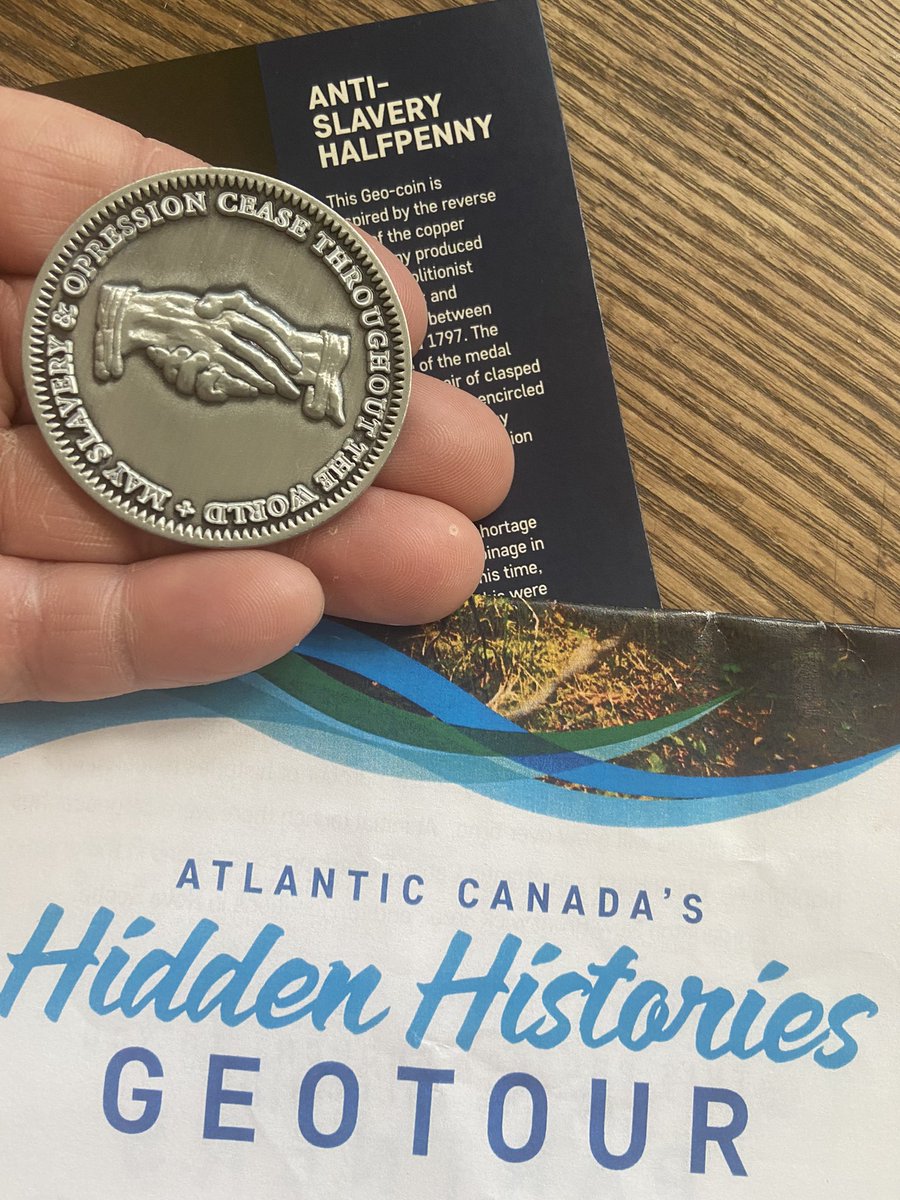 How cool is this geo-coin, inspired by the anti-slavery half-penny! Learn more about how geo-caching and hidden histories are a marriage made in heaven at this Wednesday webinar with <a href="/blackloyalist1/">Graham Nickerson</a> and <a href="/nationaltrustca/">National Trust for Canada</a>