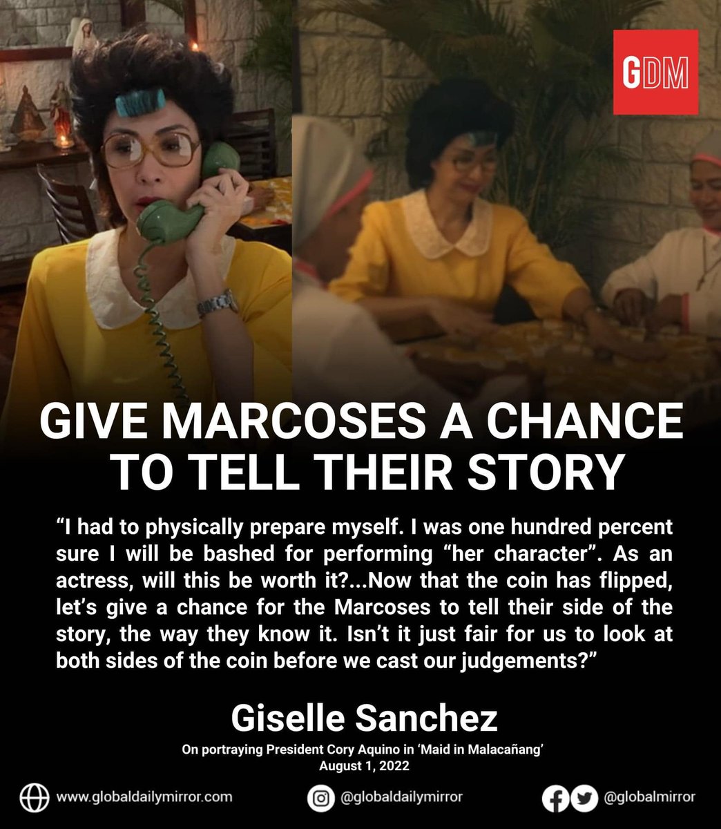 ABCancaloo's tweet image. I agree with Miss Giselle Sanchez, let us give the Marcoses a chance to tell their story since that's what democracy is all about, knowing the truth on all sides and angles. #MAIDinMALACANANG 

Ctto.