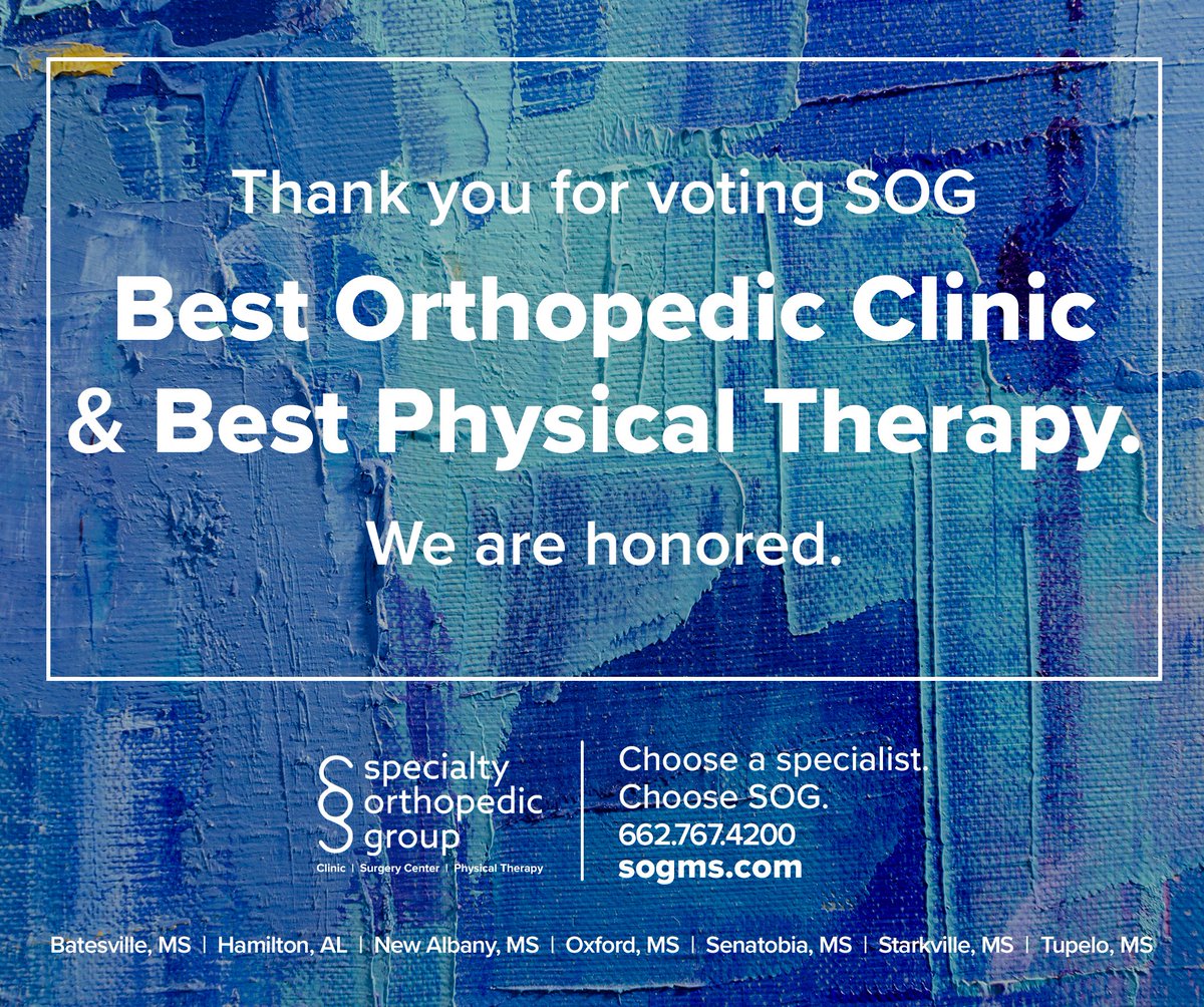 SpecialtyOrtho1's tweet image. We are truly honored and so very grateful for your support. Thank you for voting us Best Orthopedic Clinic and Best Physical Therapy in the 2022 @DJournalnow Readers Choice. Our hearts are filled with joy!
#chooseSOG #SOGstrong #NoReferralNeeded