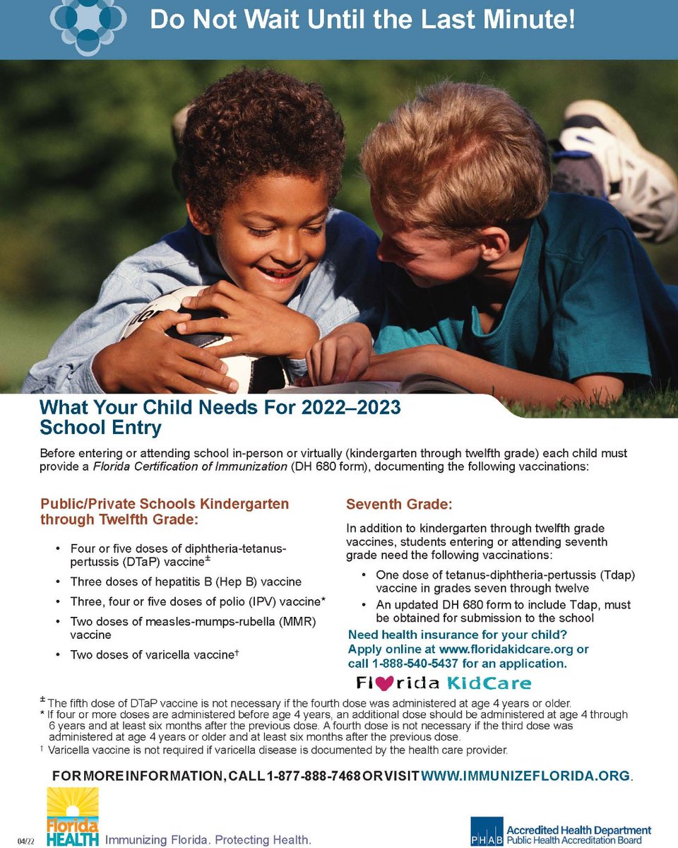 August is National Immunization Awareness Month. Be #MDCPSReady by making sure that your children are vaccinated with the required immunizations they need for the first day of school on August 17, 2022. For a complete list of the required vaccines, visit pdfs.dadeschools.net/featured/2022/….