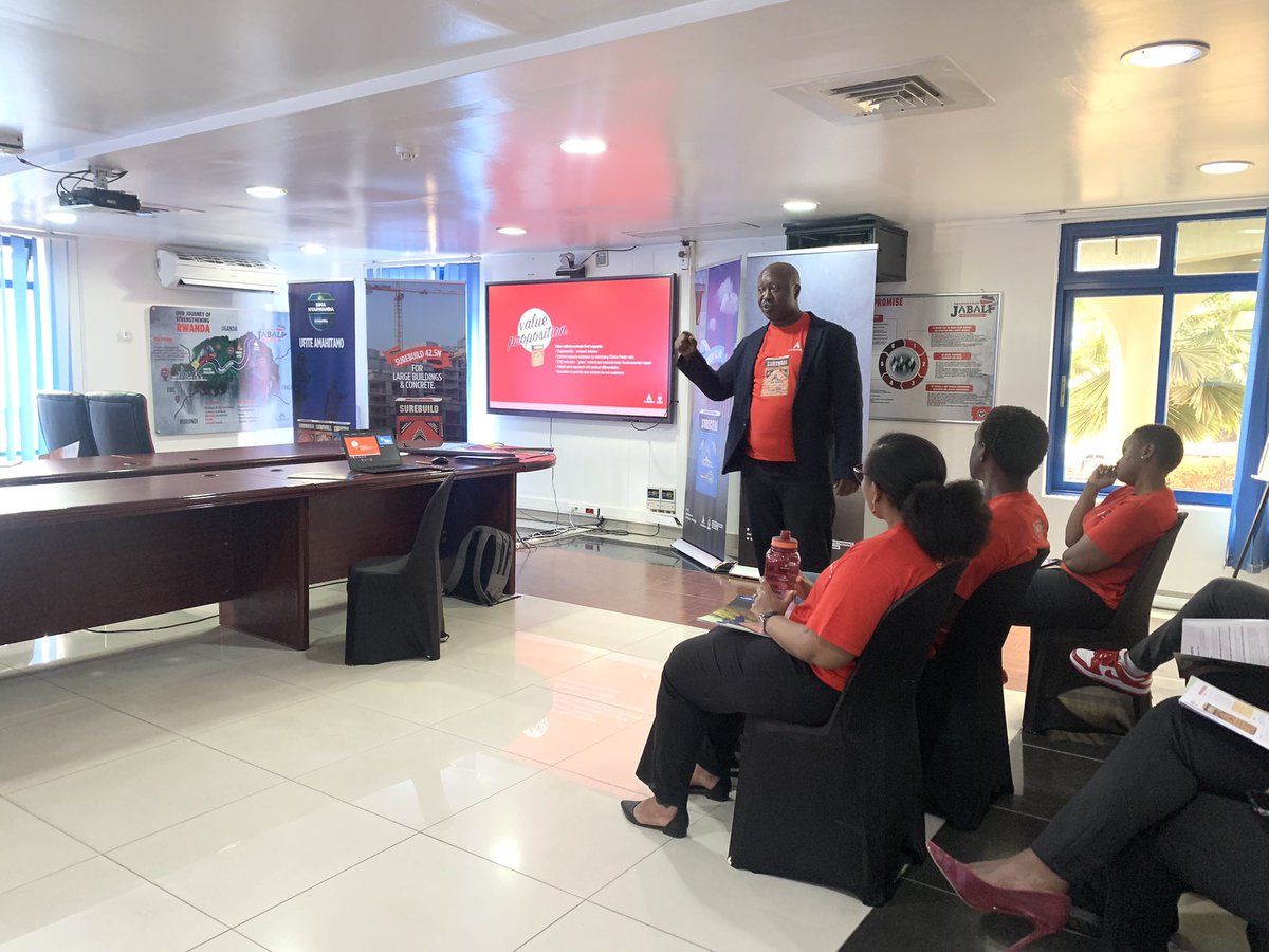 CimerwaPlc's tweet photo. HAPPENING NOW!
The Kigali Staff is looking dapper in red for the launch of our newest addition to the #SureRange - SUREWALL
#UfiteAmahitamo https://t.co/U3hnkb2Pmo
