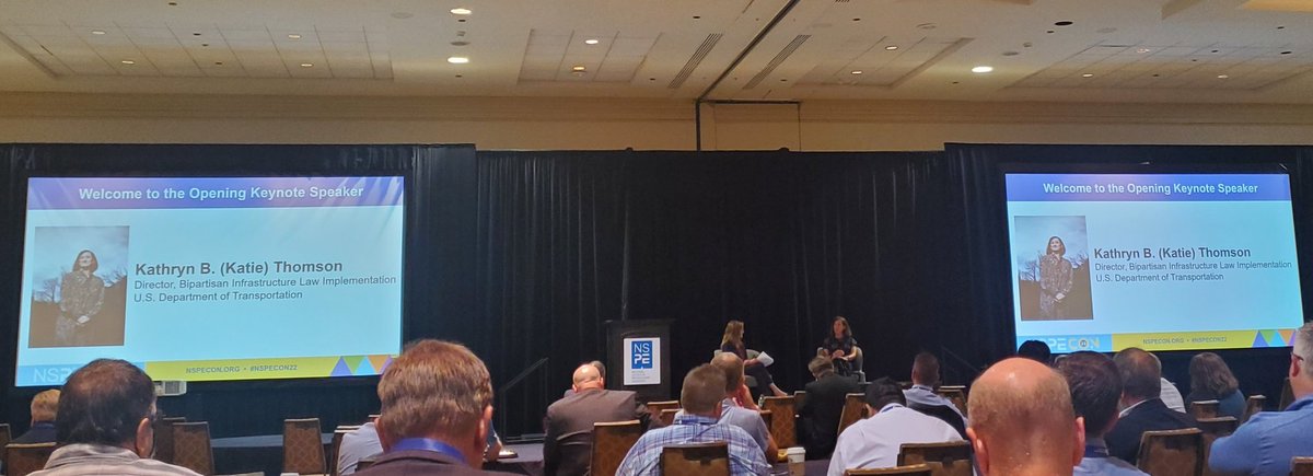 railcomms's tweet photo. Kathryn Thomson presenting a talk about the bipartisan Infrastructure Law at #NSPECon22 https://t.co/F6alkea37X