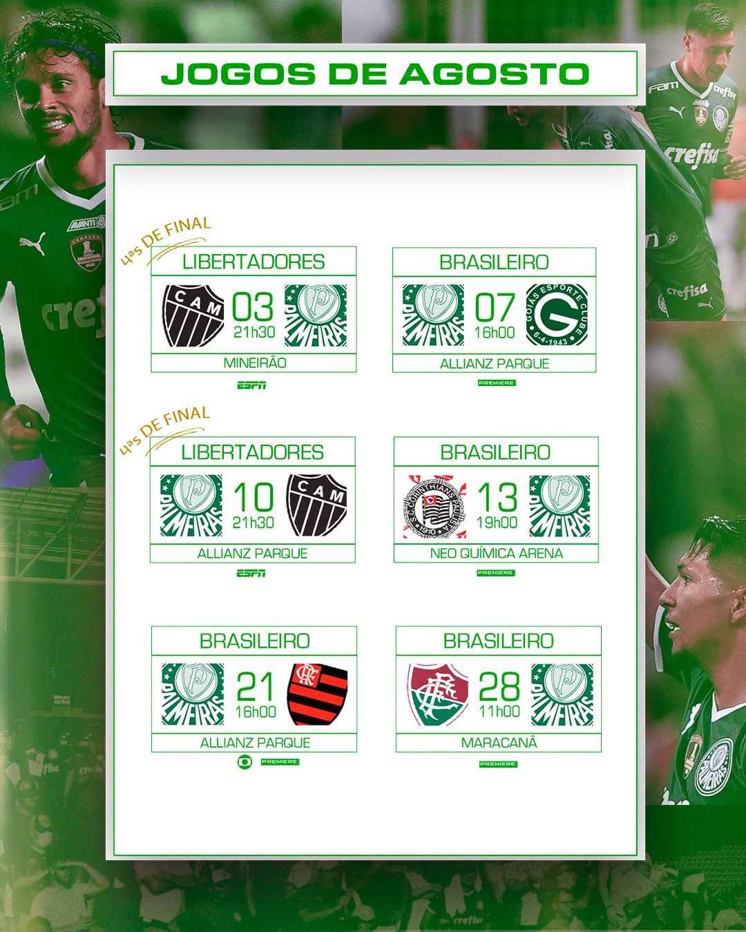 Calendário de jogos do Palmeiras em junho é definido