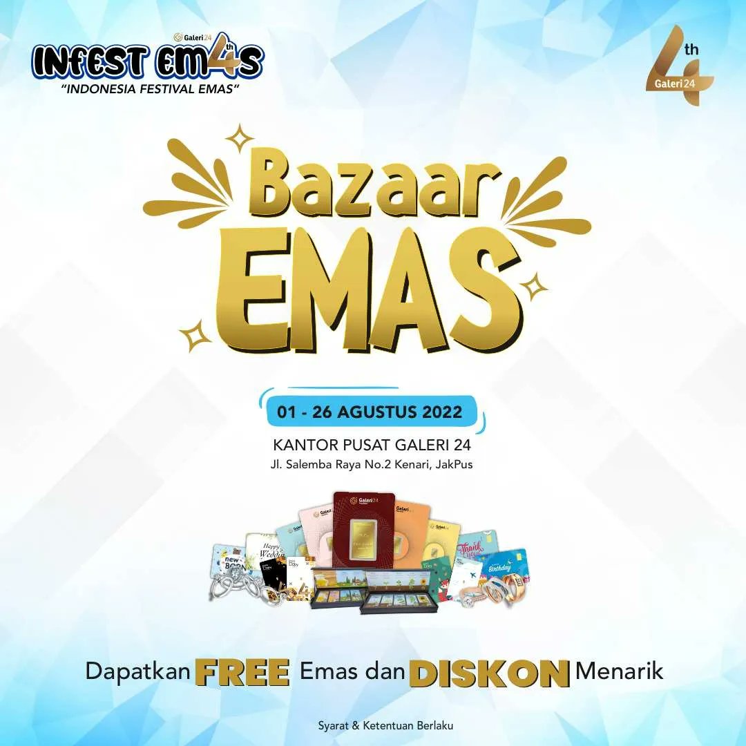 galeribercerita's tweet photo. ๐จ INFO BAGI-BAGI EMAS ๐จ
Dalam rangka ulang tahun ke-4 Galeri24 yang mengusung tema INFEST EM4S, kami akan bagi-bagi emas khusus buat kamu! ๐
Cek juga pinned post kami buat ikutan giveaway spesial ulang tahun Galeri24. Yuk meluncur!
#INDONESIAFESTIVALEMAS https://t.co/avwkXST4Go