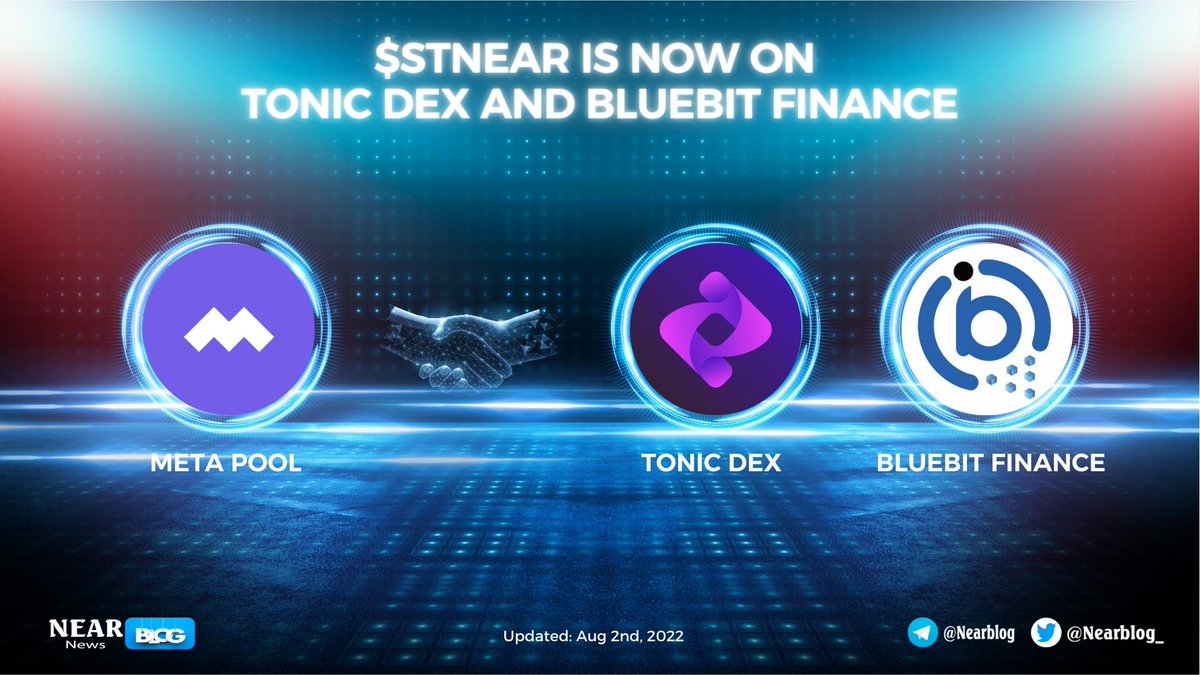 WalkyrienVC's tweet photo. 📢 $stNEAR is now on @tonicdex and @BlueBitFinance 

Lets break down how each of them work, and how you can find new ways to earn with your #stNEAR🤩

Check out:👇
🔷https://t.co/tx3zvcvFYt
🔷https://t.co/SmSwVBuM8e

#NearBlog #NEAR #MetaPool #BlueBit #TonicDEX https://t.co/Qk8qdEvren