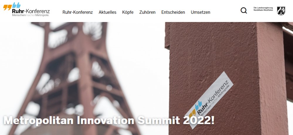 Metropolitan Innovation Summit 2022
2 September at UNESCO-Welterbe Zollverein:
Meet experts and stakeholders from metropolitan regions worldwide to discuss these questions, share ideas, knowledge, and strategies!
More details: ruhr-konferenz.nrw/metropolitan-i…