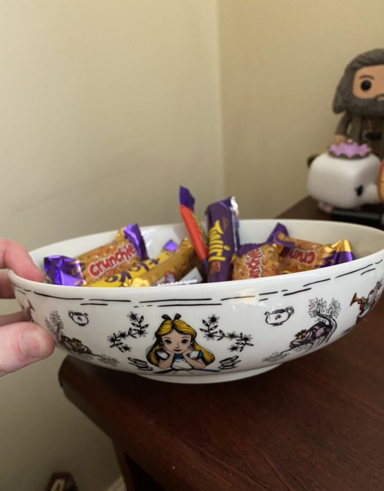 ItsMattWill's tweet photo. Couple new additions to the writing space; some thematic artwork and a bowl of chocolates to bribe me into staying! #writing #hopethisworks #writingcommunity #theshining #AliceInWonderland https://t.co/2xkXO2w8Co