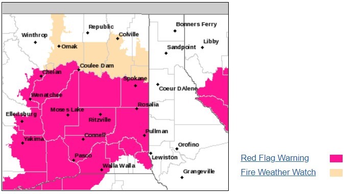 PNWAgNetwork's tweet photo. Red Flag Warnings have been issued across the #PNW. Watch out for the risk of wildfires starting and spreading quickly. Please use caution over the next two days. We have details below:
#WAAgriculture #ORAgriculture #WAwildfires #ORwildfires
https://t.co/OrnwblGtC4 https://t.co/cK7Eh0TRKp