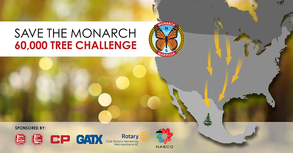 KCS, CP, GATX, local Rotary clubs and NASCO launch 60,000 Tree Challenge North American Boxcar Tour to help save the monarch butterfly. ow.ly/vWTn50K9wAV