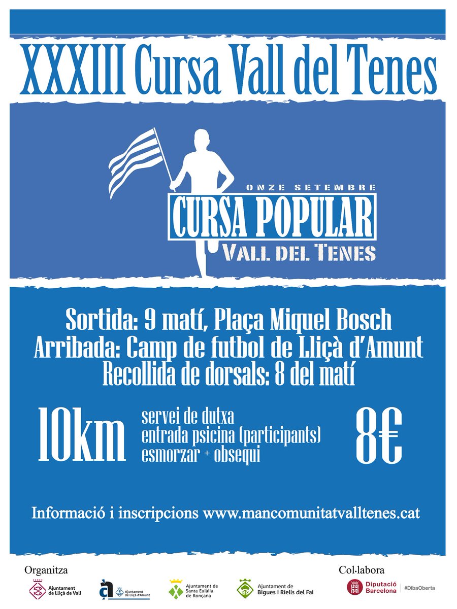 Emporta't l'equip per córrer de vacances, que dia 11 de setembre tenim cursa!
10km, poc desnivell i a la Vall del Tenes!
T'hi apuntes?
+ info: tuit.cat/xf196 
<a href="/ajllissadevall/">Ajuntament de Lliçà de Vall</a> <a href="/llicamunt/">Ajuntament de Lliçà d'Amunt</a> <a href="/ajsantaeulalia/">Ajuntament de Santa Eulàlia de Ronçana</a> <a href="/BiguesiRiells/">Bigues i Riells del Fai</a> <a href="/CanalSET/">Canal SET</a> <a href="/el9nou_vor/">el9nou_vor</a> <a href="/EsportsDiba/">Esports Diputació de Barcelona</a> <a href="/FEEC_cat/">FEEC</a>