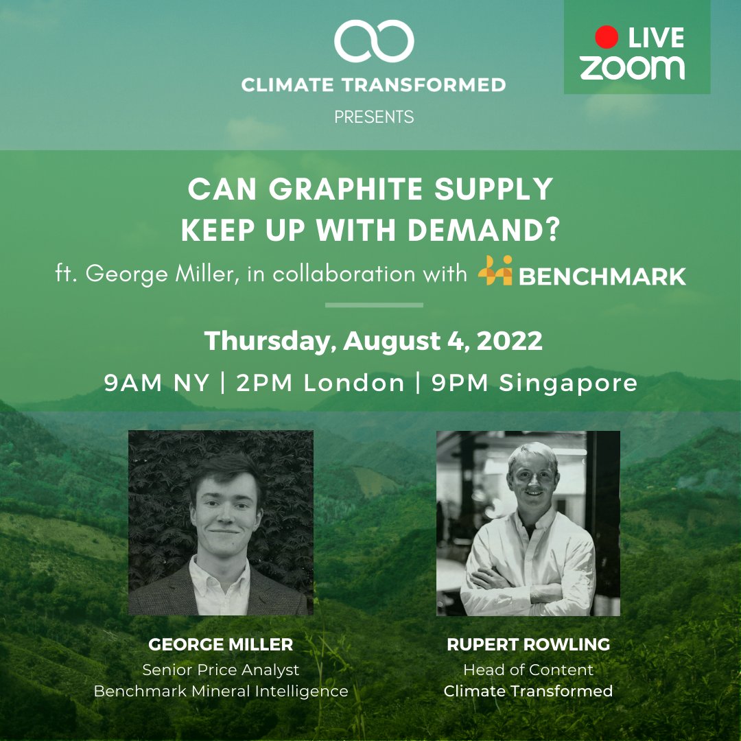 ClimateTransfmd's tweet image. Tune in to CT's #interview with Benchmark Mineral Intelligence's (@benchmarkmin) George Miller (@georgemillerBMI) - a 1 hour #explorative session via us06web.zoom.us/webinar/regist…

#commodities #climatetransition #supplychain #metals #mining #future #sustainability #climatetransformed