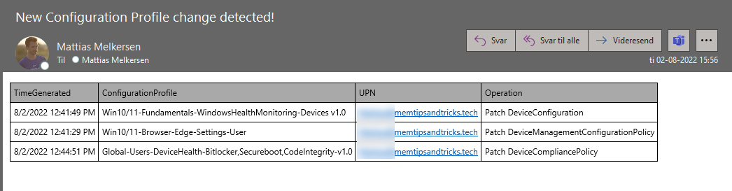 With the right mix of #LogAnalytics #LogicApps #MSIntune you can have this:

So what is this?

Configuration changes in my environment. Who did it and what has changed, directly in your mailbox. 
No one will do anything unnoticed again.

#MEM #Azure #Automation