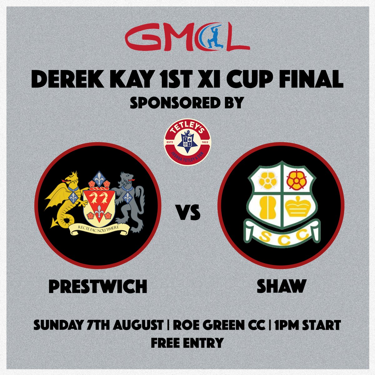 RoeGreenCricket's tweet photo. Pleased to share the news that we have been chosen to host this year's Derek Kay 1st XI cup final between @PrestwichSport and @ShawCricketClub 🏏

The final takes place this Sunday 7th August, with a 1pm start and free entry throughout the day. Best of luck to both teams! 🏆 https://t.co/4zHg3Nd7g8