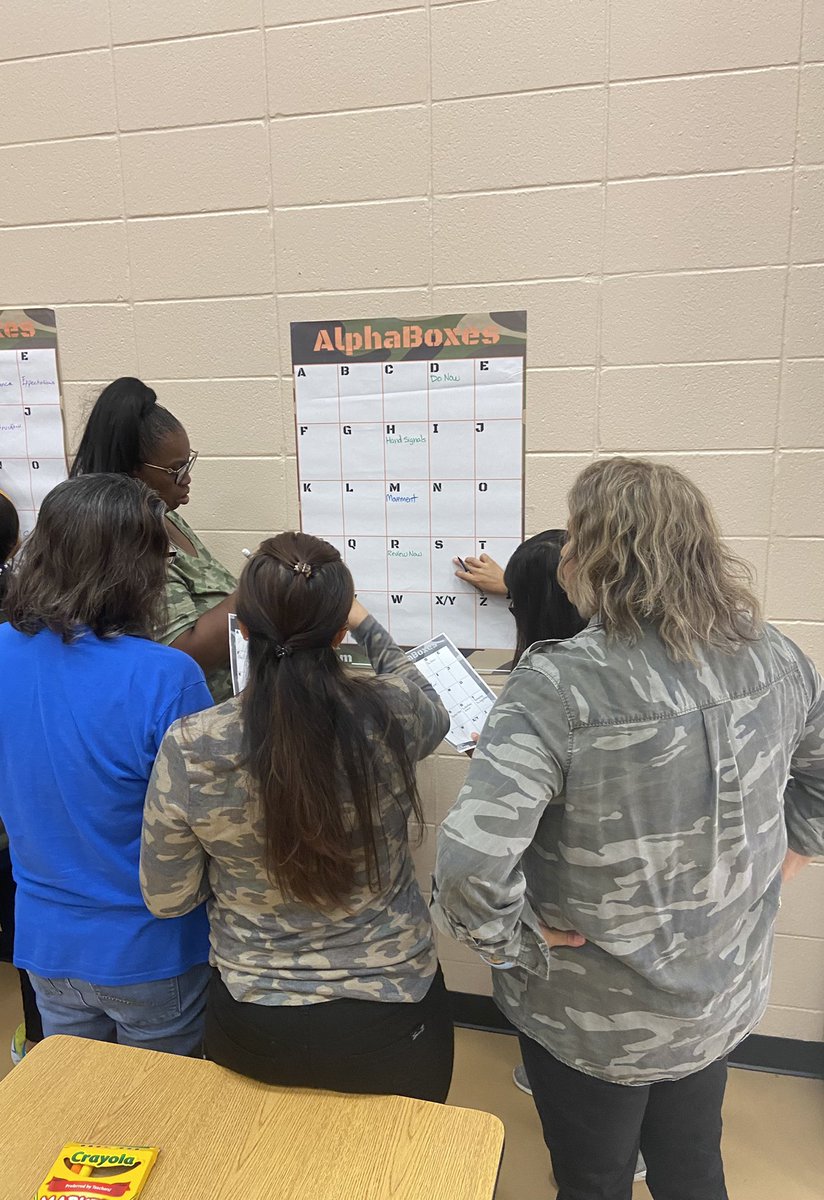 upshaw_kelli's tweet photo. The @landis_es teaching staff is officially in boot camp this morning! @AliefLearns #alphaboxes https://t.co/i8kpD8qDyu