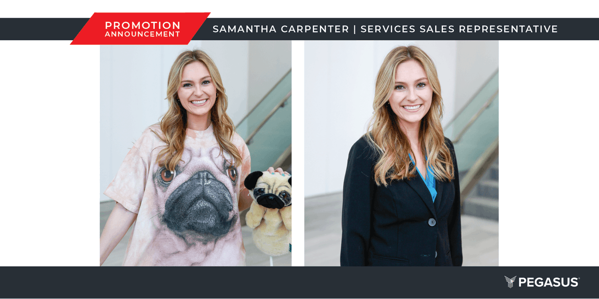Pegasus__Tech's tweet photo. We are happy to announce the promotion of Samantha Carpenter to the position of Services Sales Representative! Please join us in congratulating her on this accomplishment! Cheers, Sam! #Sales https://t.co/ctwi3IT2XL