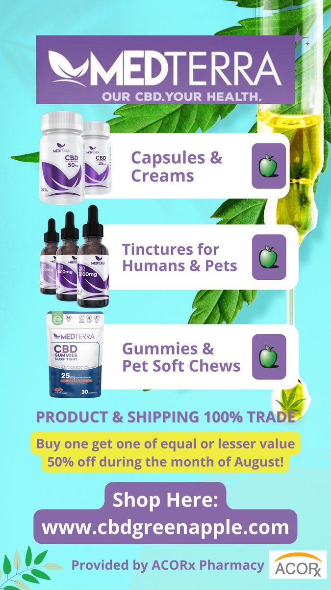 GreenAppleBrter's tweet photo. Shop CBD on trade! Includes shipping! August special - Buy One Get One of Equal or Lesser Value 50% off during the month of August!

https://t.co/i2gq4jklac https://t.co/kXhJ1AB0hO https://t.co/P6s34CyXTm