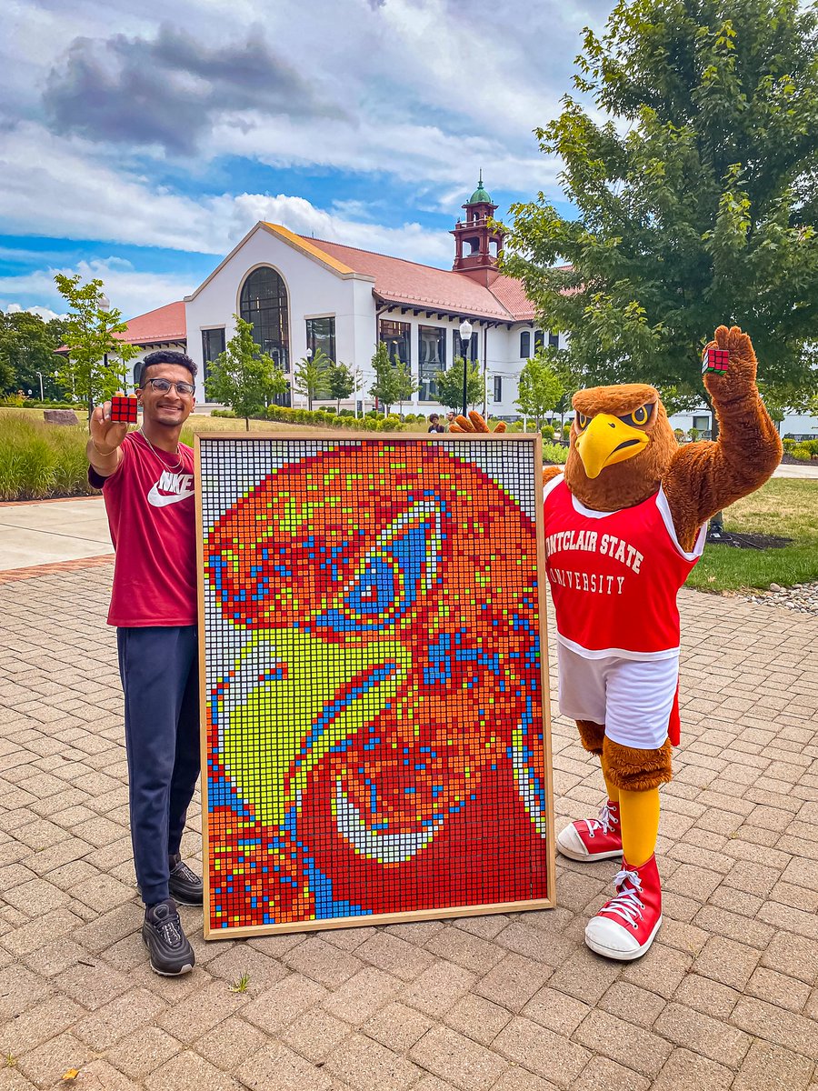 montclairstateu's tweet photo. A true MASTERPIECE 😍 

@thecollegecuber flexes his skills &amp; creates a Rubik Cube mosaic of the best mascot around! @RockyRedHawk 🙌 https://t.co/kzZlES0eMu