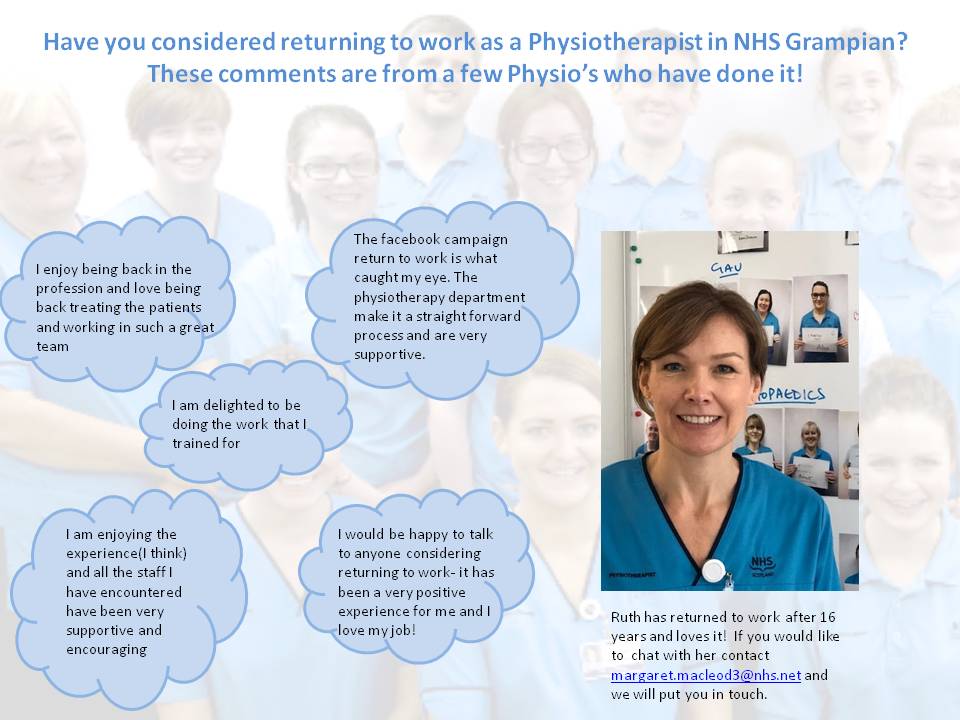 GrampianAcutePhysio (@gramacutephysio) on Twitter photo Previously worked as a Physio? Interested in return to work? If you are interested in returning please get in touch for a chat. Many opportunities in a variety of settings throughout NHSG, we can offer you support to find the best fit. <a href="/NHSGrampian/">NHS Grampian</a> Previously worked as a Physio? Interested in return to work? If you are interested in returning please get in touch for a chat. Many opportunities in a variety of settings throughout NHSG, we can offer you support to find the best fit. <a href="/NHSGrampian/">NHS Grampian</a>
