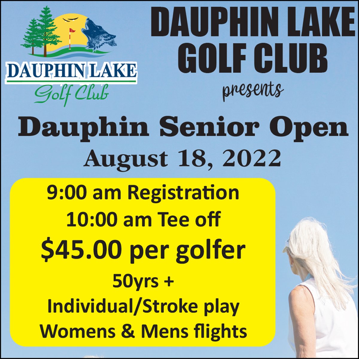 dauphingolf's tweet photo. The Dauphin Senior Open is coming up on August 18th! To register, call 204-638-9400. The deadline to register is August 16th. https://t.co/44yhVQa4oD