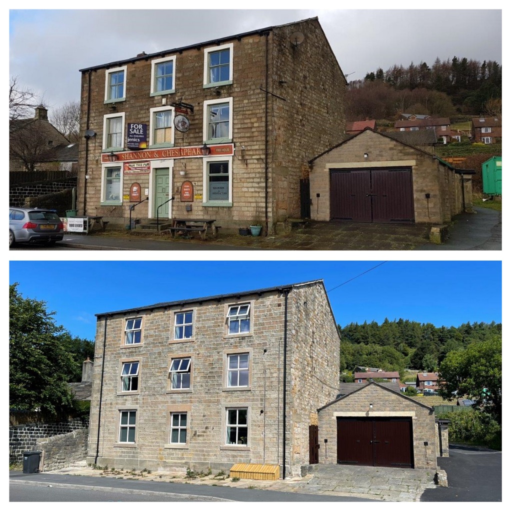 tdjaggerltd's tweet photo. Before and after photo of the former Shannon &amp; Chesapeake Public House in Todmorden, recently converted into six residential apartments.
#SetbrayPropertiesLtd https://t.co/a5IdFiwLmo