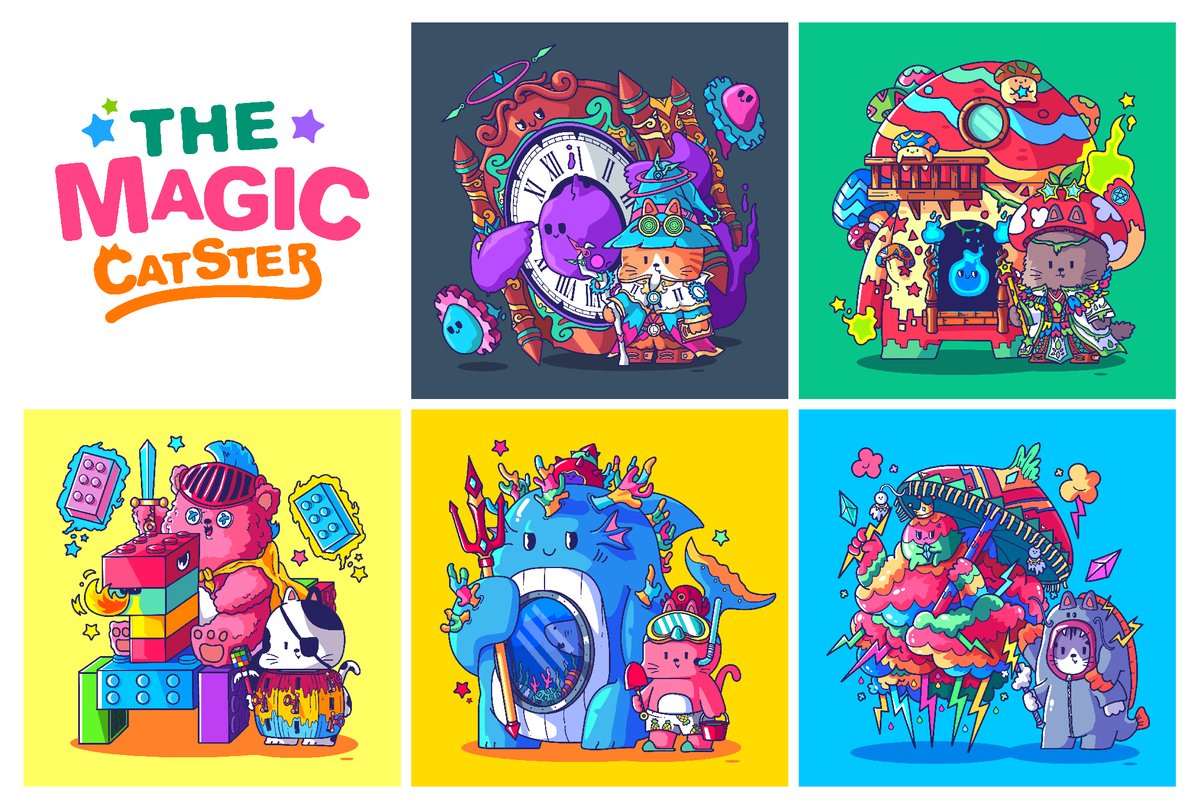 COLLECTION 
THE MAGIC CATSTER
50 MEOW
DROP 5/50
0.035 ETH

TIME MAGE NO.1
 GREEN WIZARD NO.2
TOY MAGE NO.3
 BLUE WIZARD NO.4
THUNDER MAGE NO.5

AVAILABLE ON
opensea.io/collection/the…

#Ethereum #nftcollector #NFTCommunity #NFTdrops #OpenSeaNFT #NFTartist #NFTs