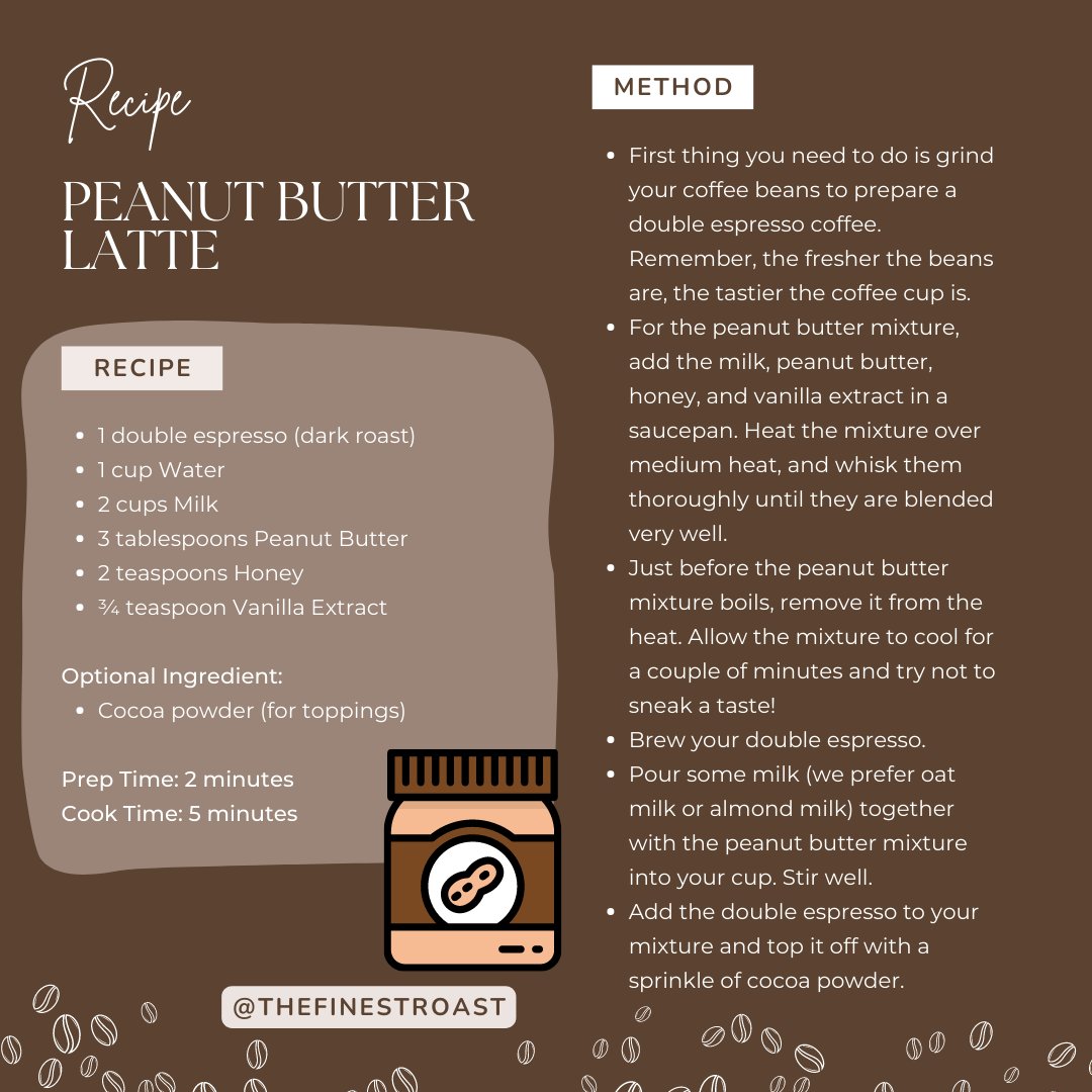 RoastFinest's tweet photo. Have you ever tried a peanut butter latte?

https://t.co/gCCaTYDB6h

#coffee #coffeerecipes #coffeediy #coffeetime #coffeebreak https://t.co/fKnQjI9DfV