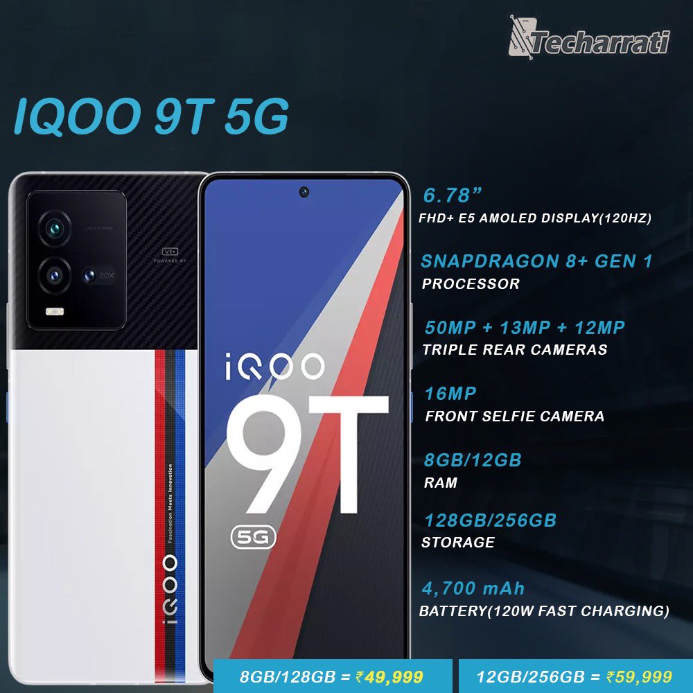 techarrati's tweet image. #iQoo has launched the much-awaited #9T5G smartphone in India. Wanna own one? #iQoo9T