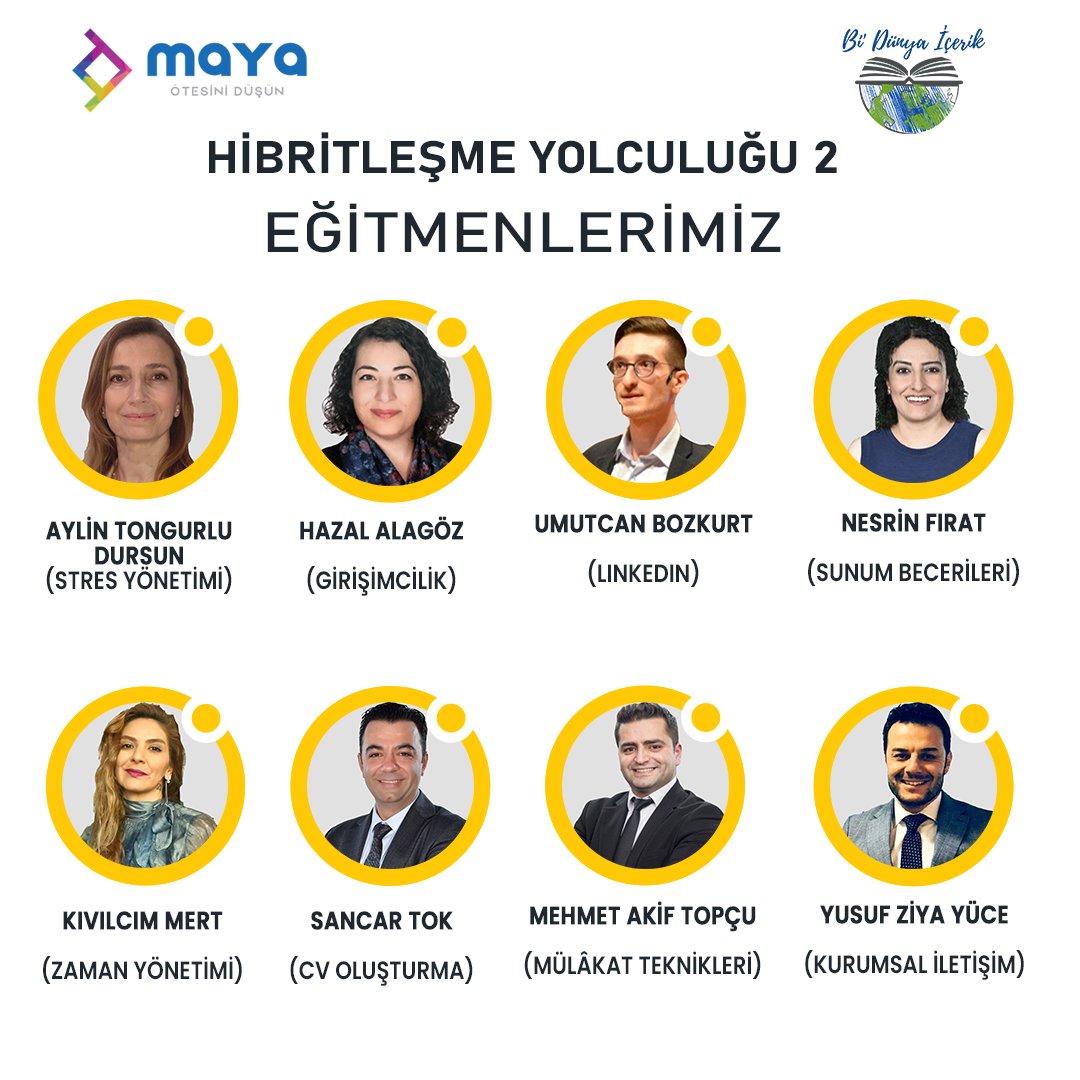 📢 Maya Fikir Kulübü ve Bi' Dünya İçerik işbirliği ile Hibritleşme Yolculuğu 2 Eğitim kampımız başlıyooooor  😊🎉

8️⃣ Başlık, 8️⃣ Eğitmen ile 4️⃣ hafta boyunca birlikteyiz🤗

📌 Sertifikalı ve ücretsiz eğitim  

📌 Kayıt için; bit.ly/3SdX8ib
#bidünyaiçerik #ötesinidüşün