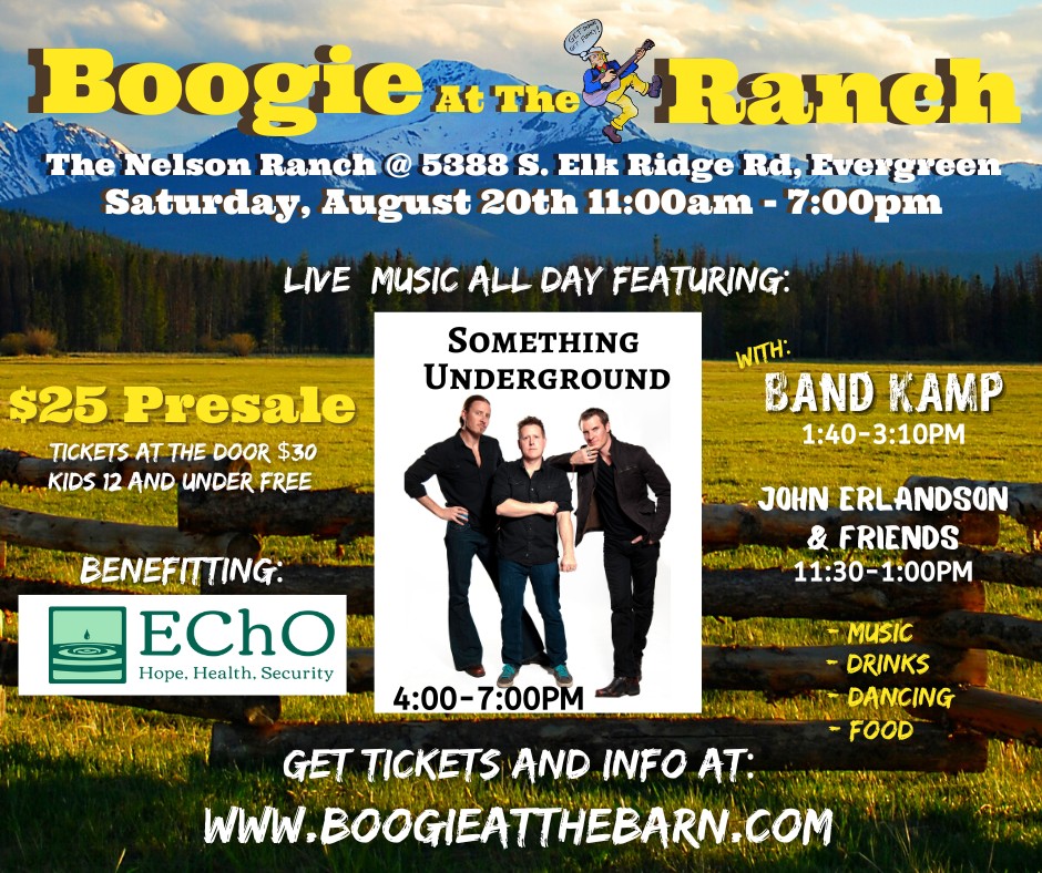 Mark Sat, Aug. 20 on your calendars! Join us at Nelson Ranch for an all-day Boogie At The Barn event to raise money for Evergreen Christian Outreach (EChO). Go to boogieatthebarn.com for tickets! #music #fundraiser #boogieatthebarn #ECHO #evergreenchristianoutreach