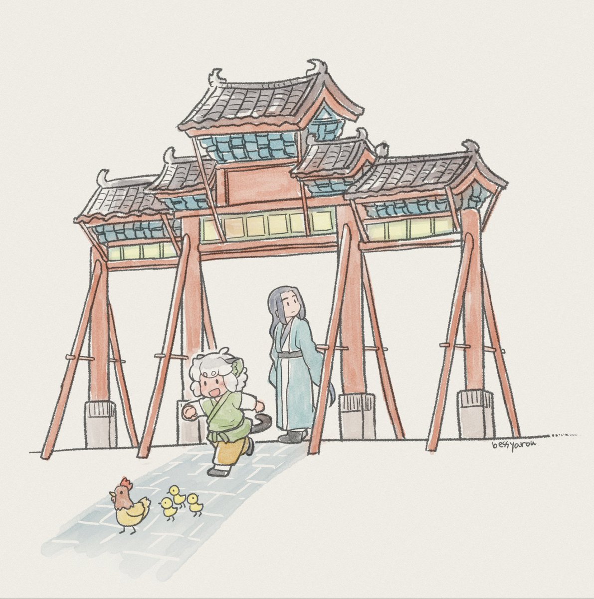 「師弟水都らくがき「木の牌坊」 」|ベス野郎のイラスト
