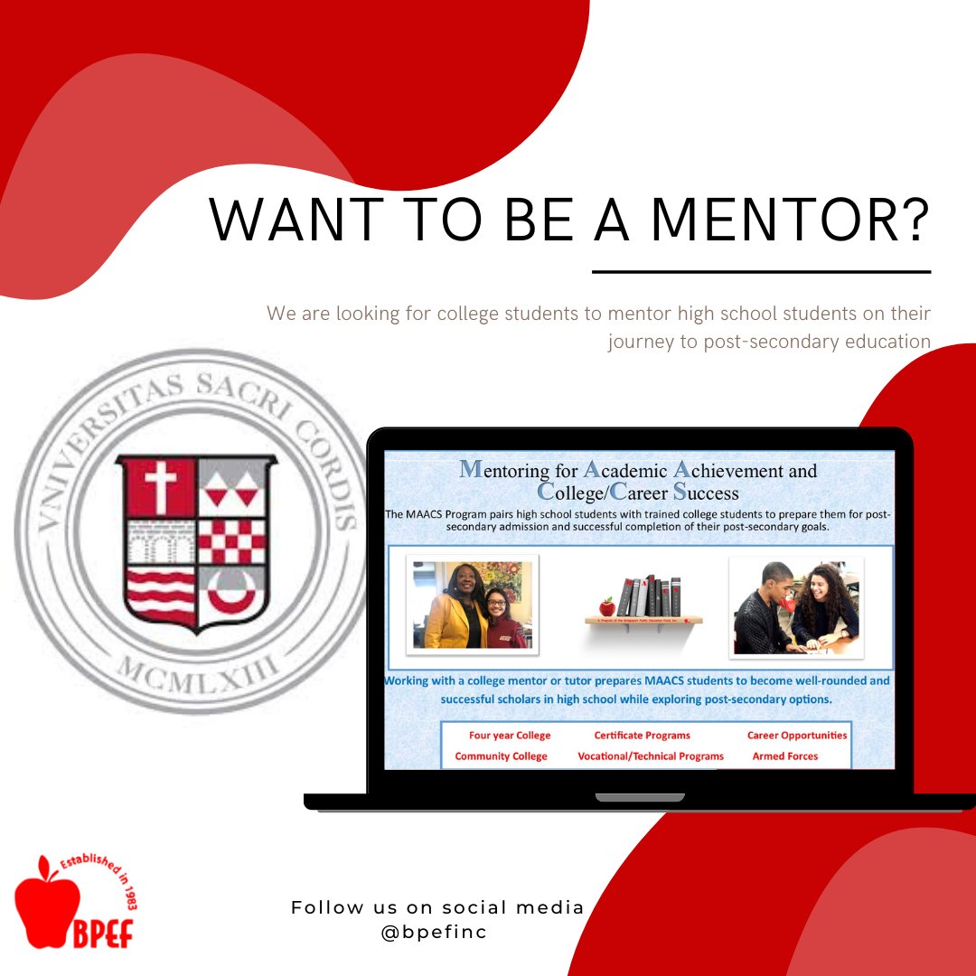 BPEFinc's tweet photo. 📢Are you at least a Sophomore at   @sacredheartuniv ? We are currently👀4Mentors🧑🏾‍🏫&amp; Tutors 2work w/ @cityofbridgeportct High-school Students in our MAACS Program! ➡️Apply at https://t.co/ngsWyL4nAO #BPEFinc #MAACS #bridgeportyouth #bptpublicschools #bptHighschools #bridgeportct https://t.co/qah5MTNyLi